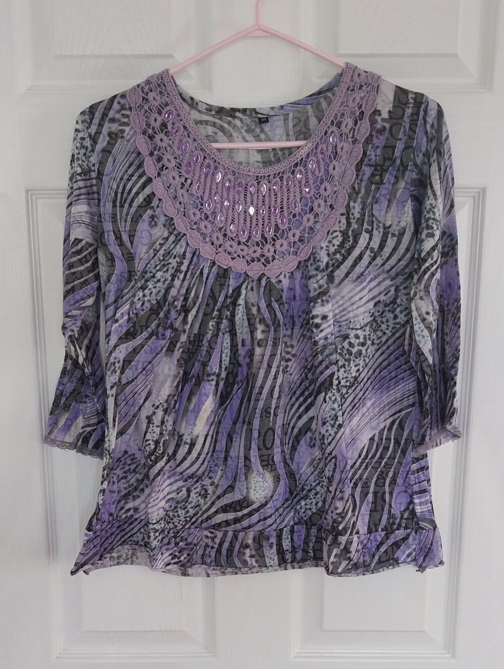 Purple Crochet-Neck Women's Top